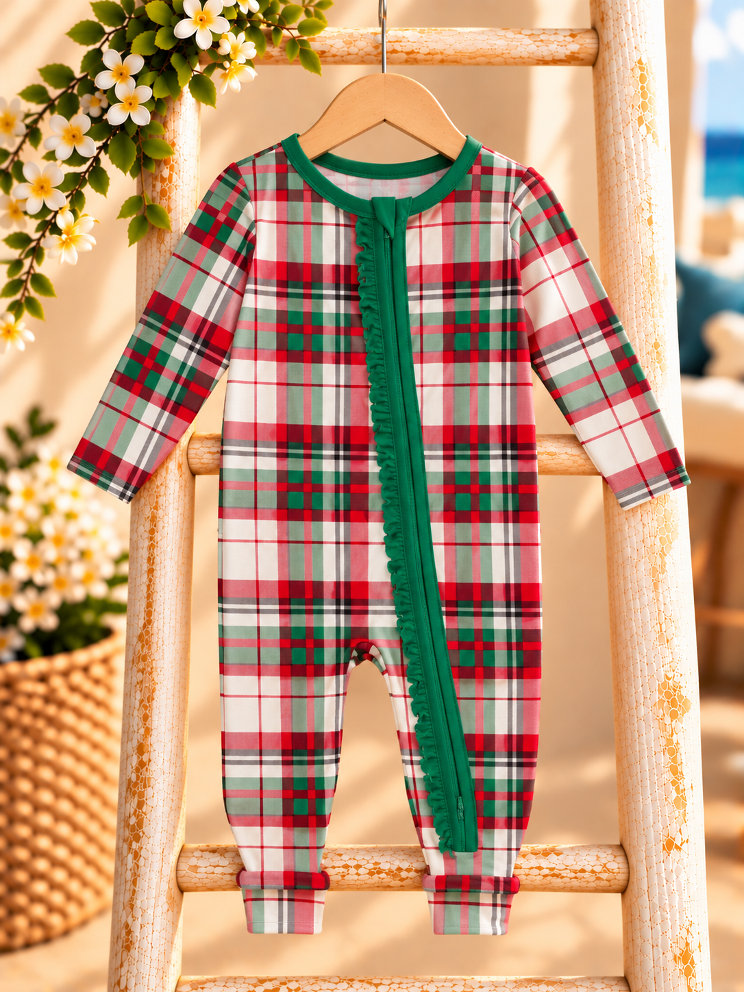 Hanging Christmas Plaid Baby Romper.png