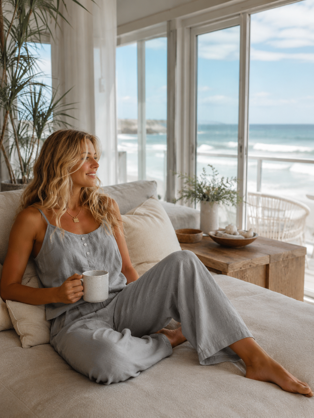 Soft Cami Tank Top Pants Set Cotton Loungewear 2-Piece Set - Dark Gray