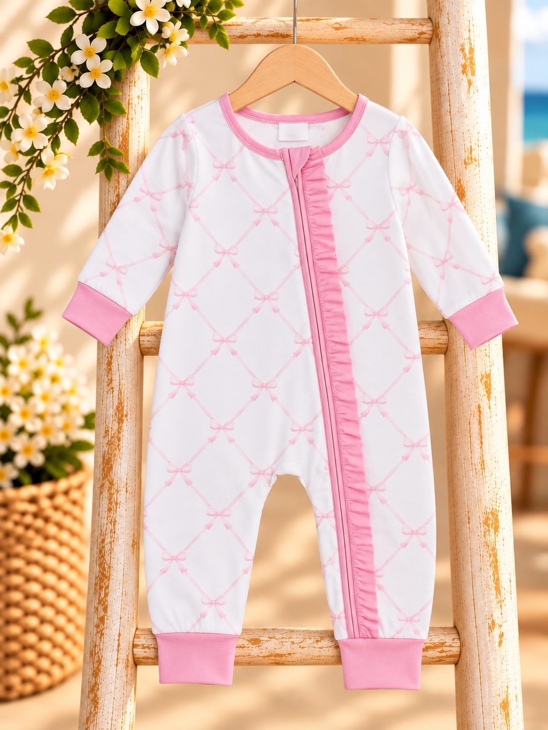 Pink Bow Lattice Baby Onesie.png