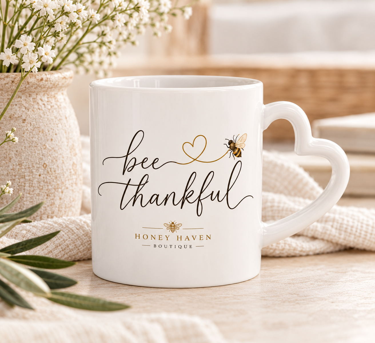 “Follow Your Heart” Bee Thankful Heart-Shaped Mug
