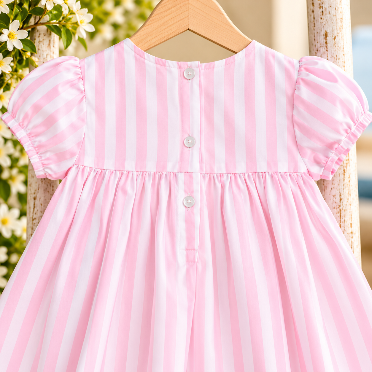 Pink-Striped Dress on Wooden Hanger.png