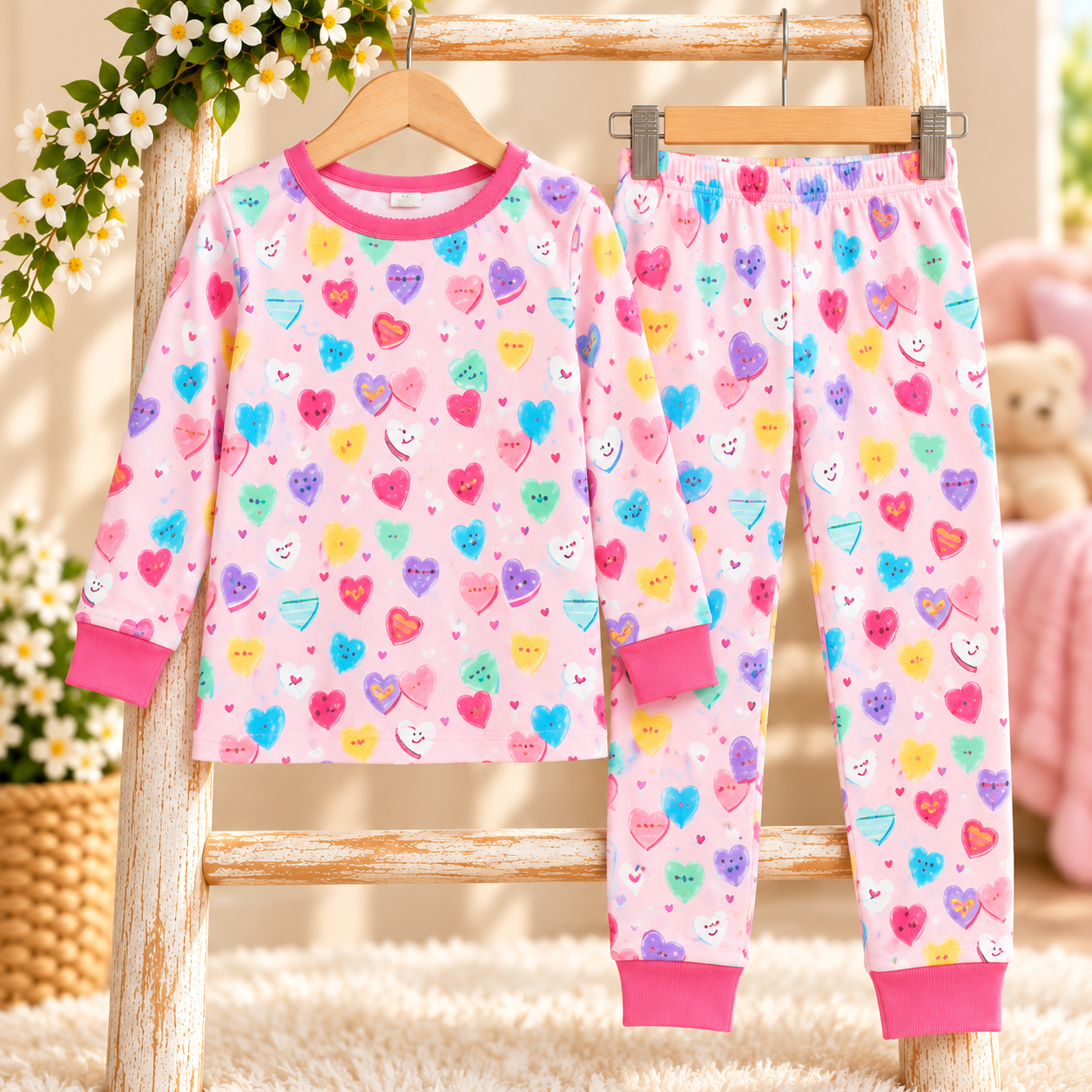 Pink Heart-Print Pajama Set Display.png