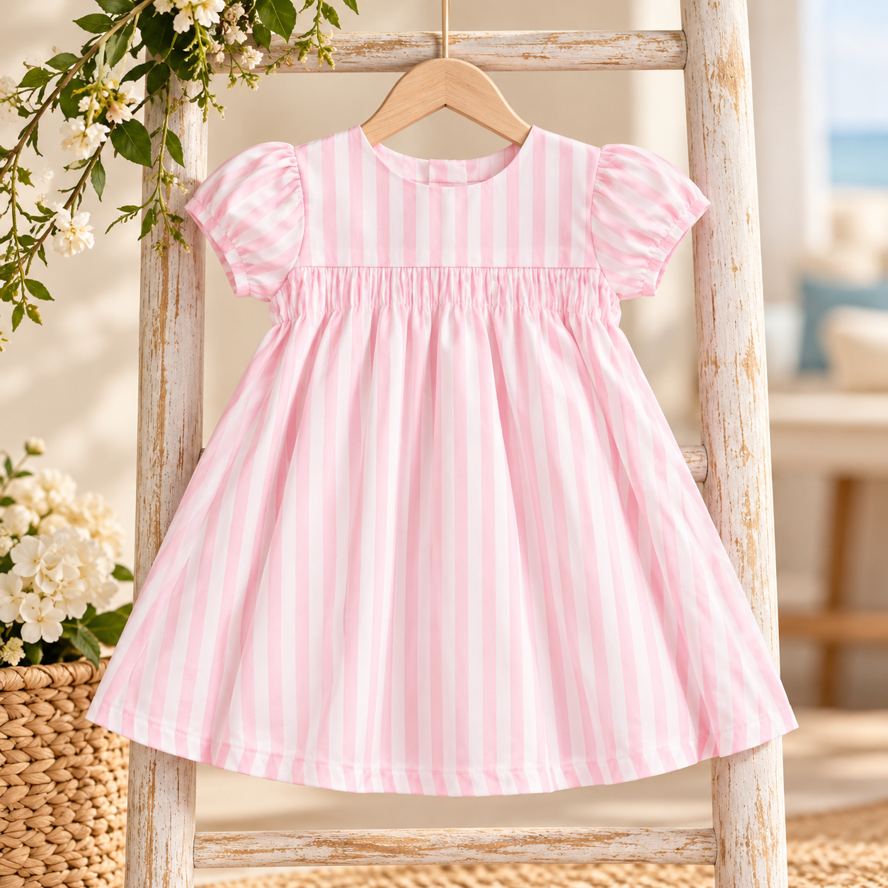 Pastel Striped Dress on Rustic Ladder.png