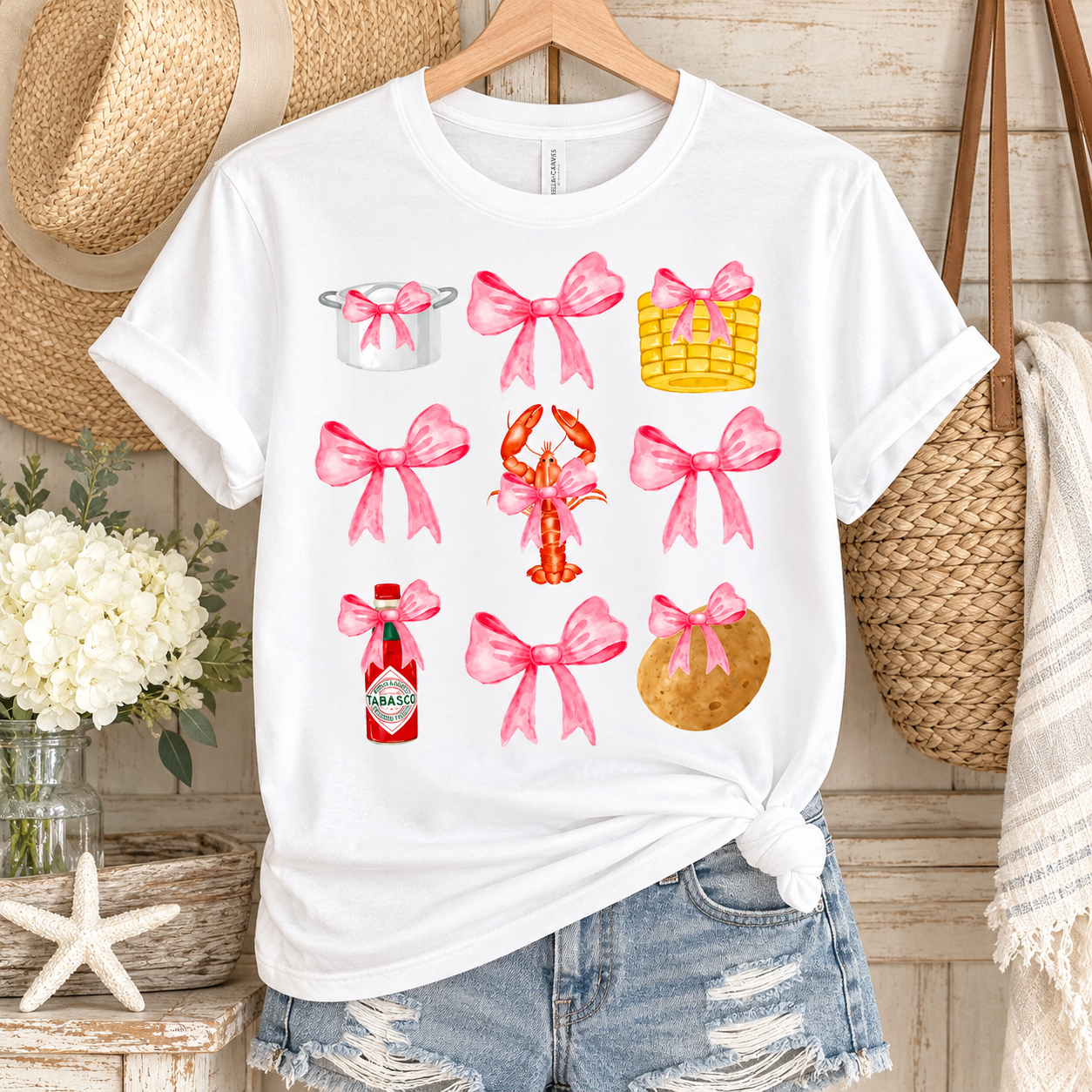 Coastal Pink Bow Crawfish Tee Display.png