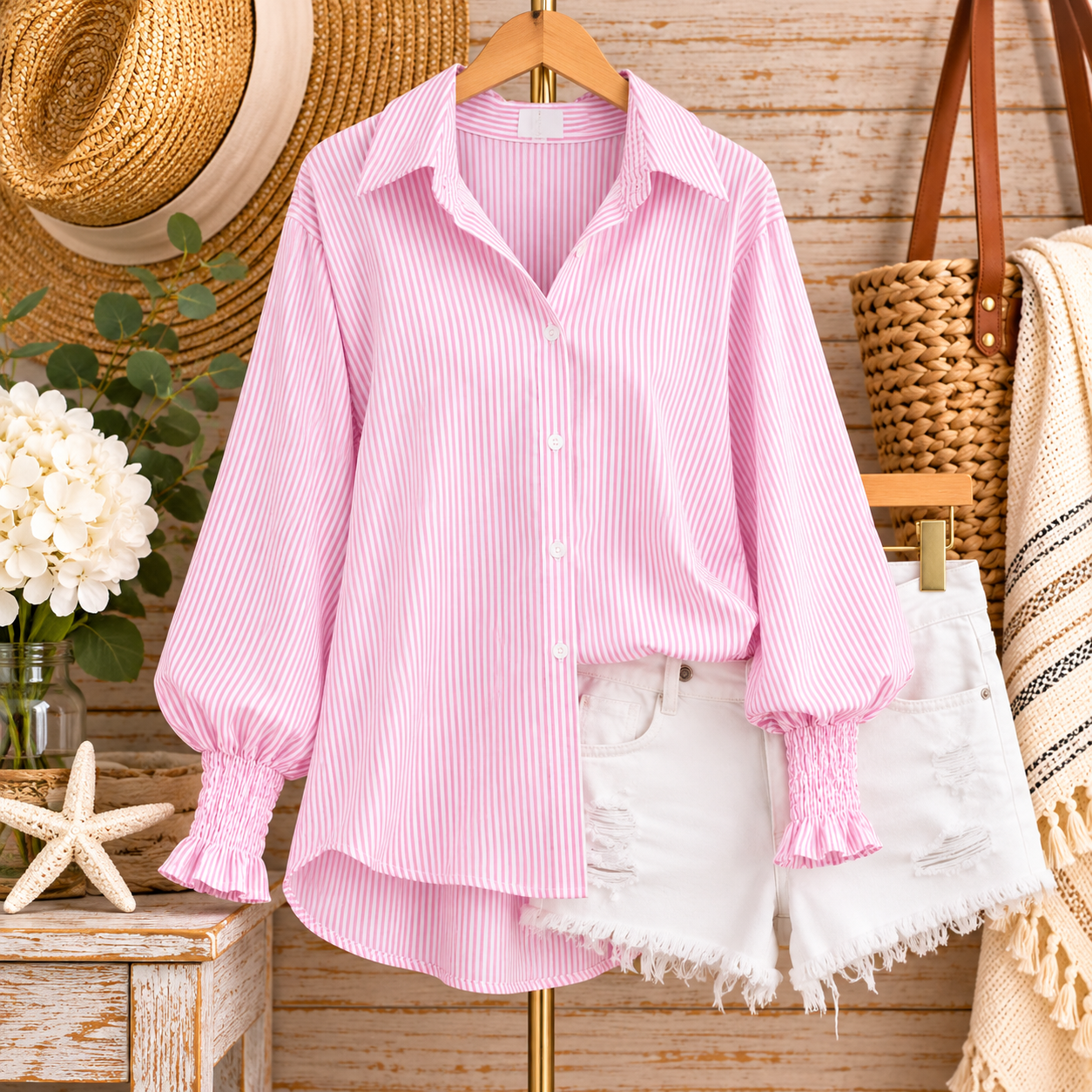 Pink Striped Blouse Beachwear Display (1).png