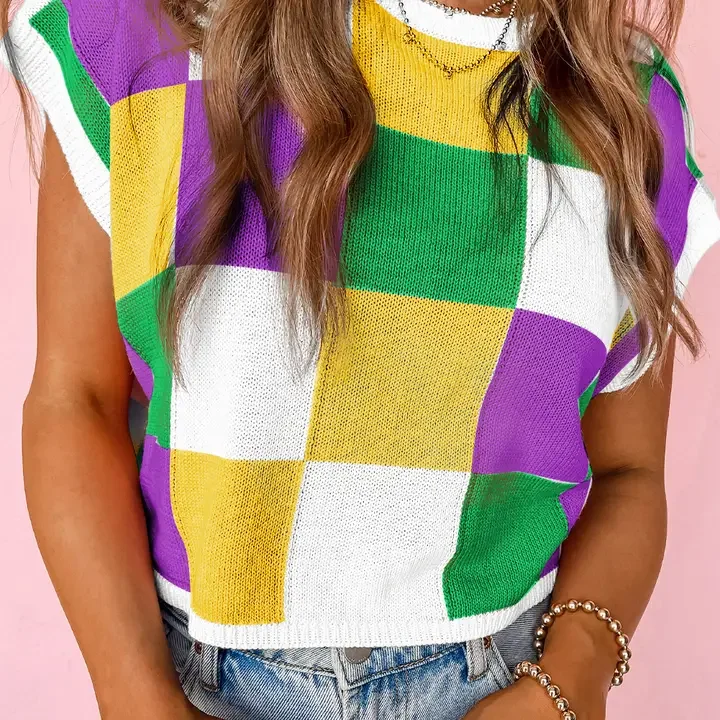 Color Block Cap Sleeve Sweater