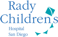 Logo of Rady Children's Hospital San Diego with blue text and a kite graphic.