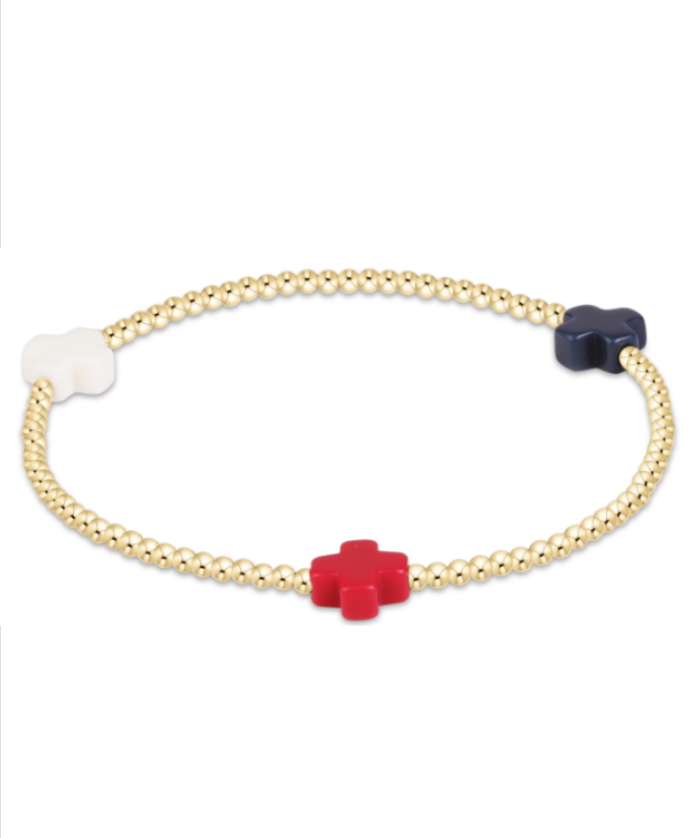 2mm Gold Cross Bracelet - Red, White, & Boom