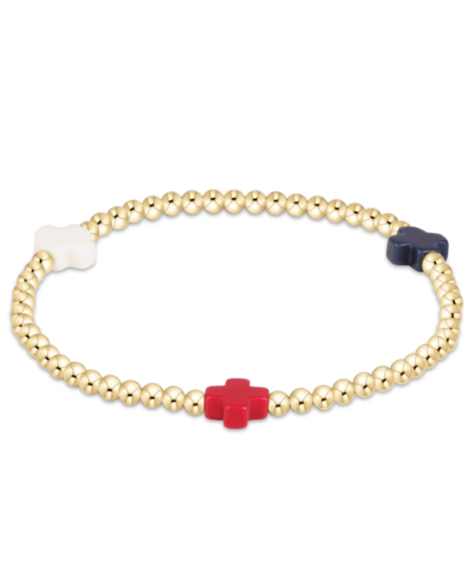 3mm Gold Cross Bracelet - Red, White, & Boom