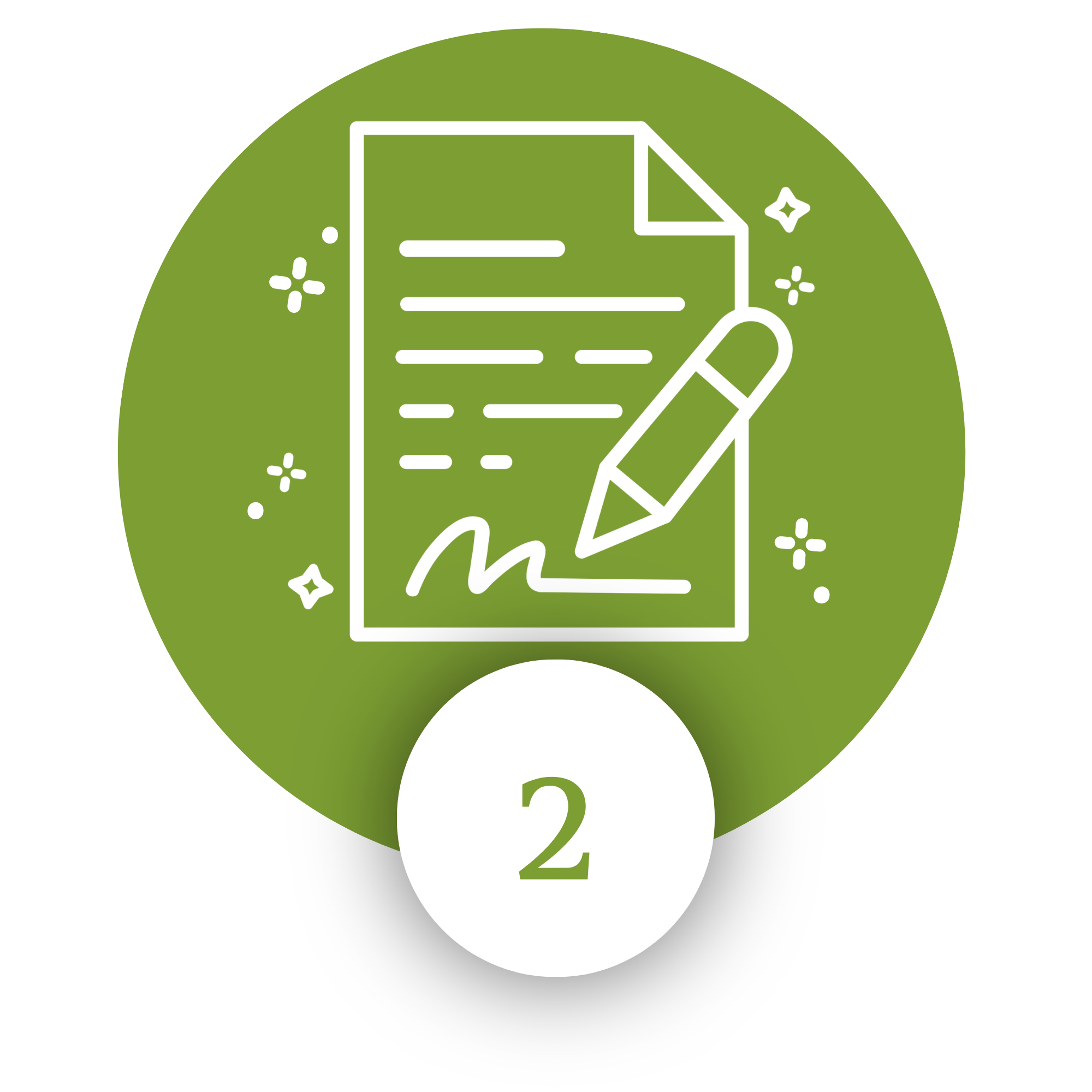 A stylized icon of a house, a pencil, and the number 2 inside a green circular background, representing a concept related to housing and writing.