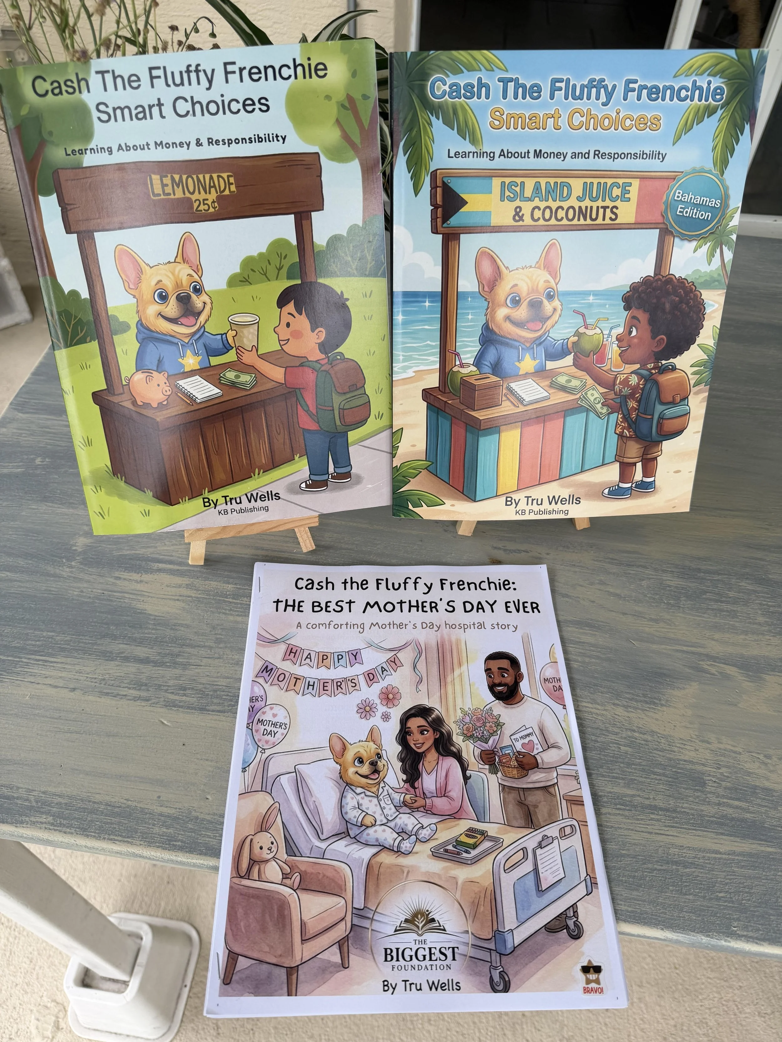 Illustration of a young girl in a hospital bed with a dog, surrounded by decorations and the text "The Biggest Foundation" and "By Tru Wells."
