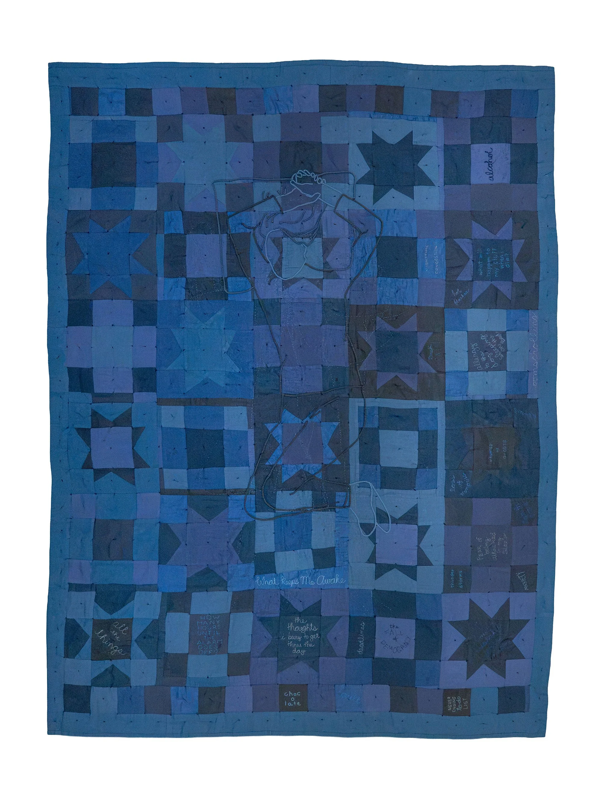 asleep / awake: What Keeps Me Awake quilted art FRONT by CJ Juska