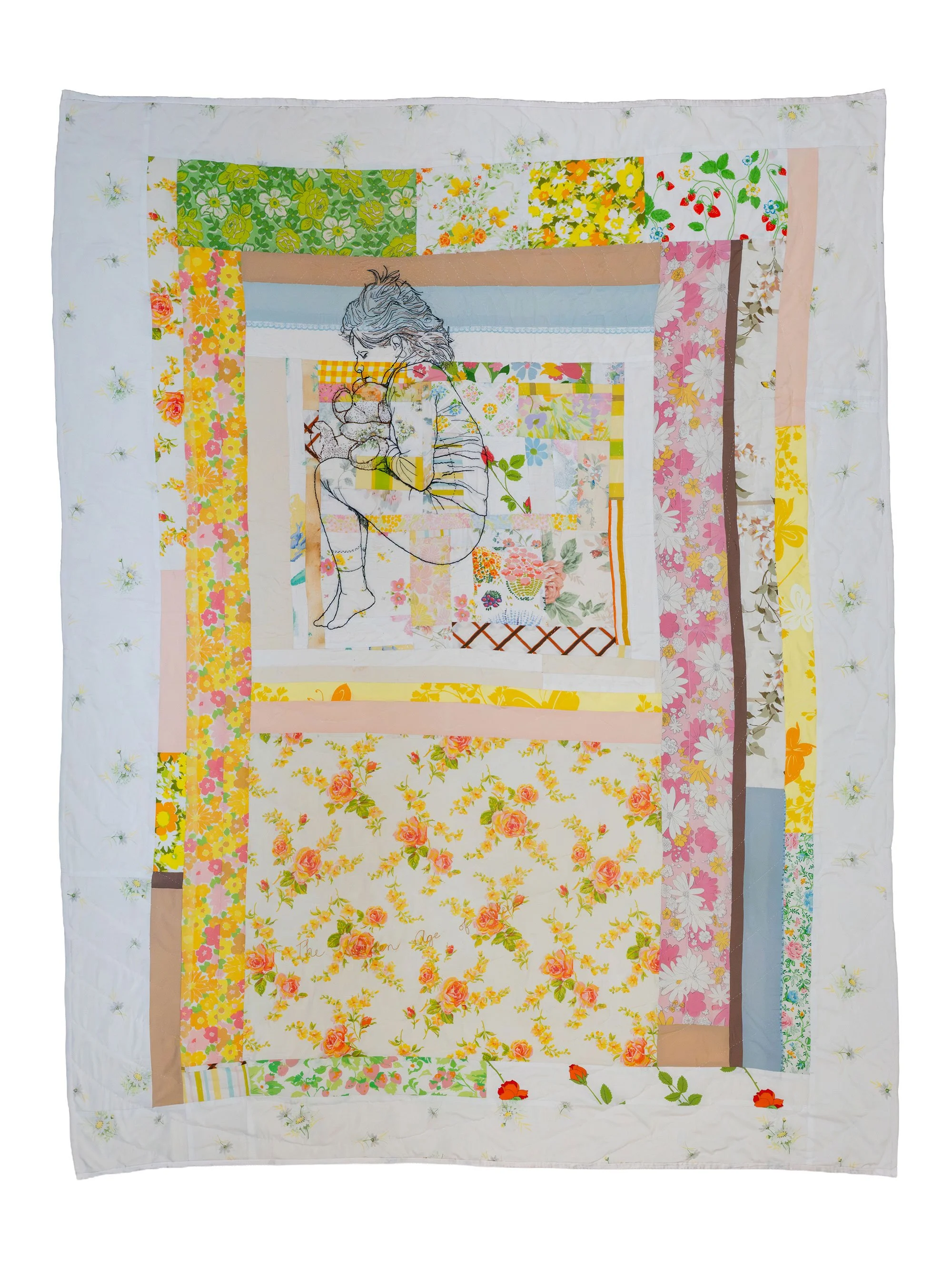asleep / awake: The Golden Age of Sleep quilted art FRONT by CJ Juska