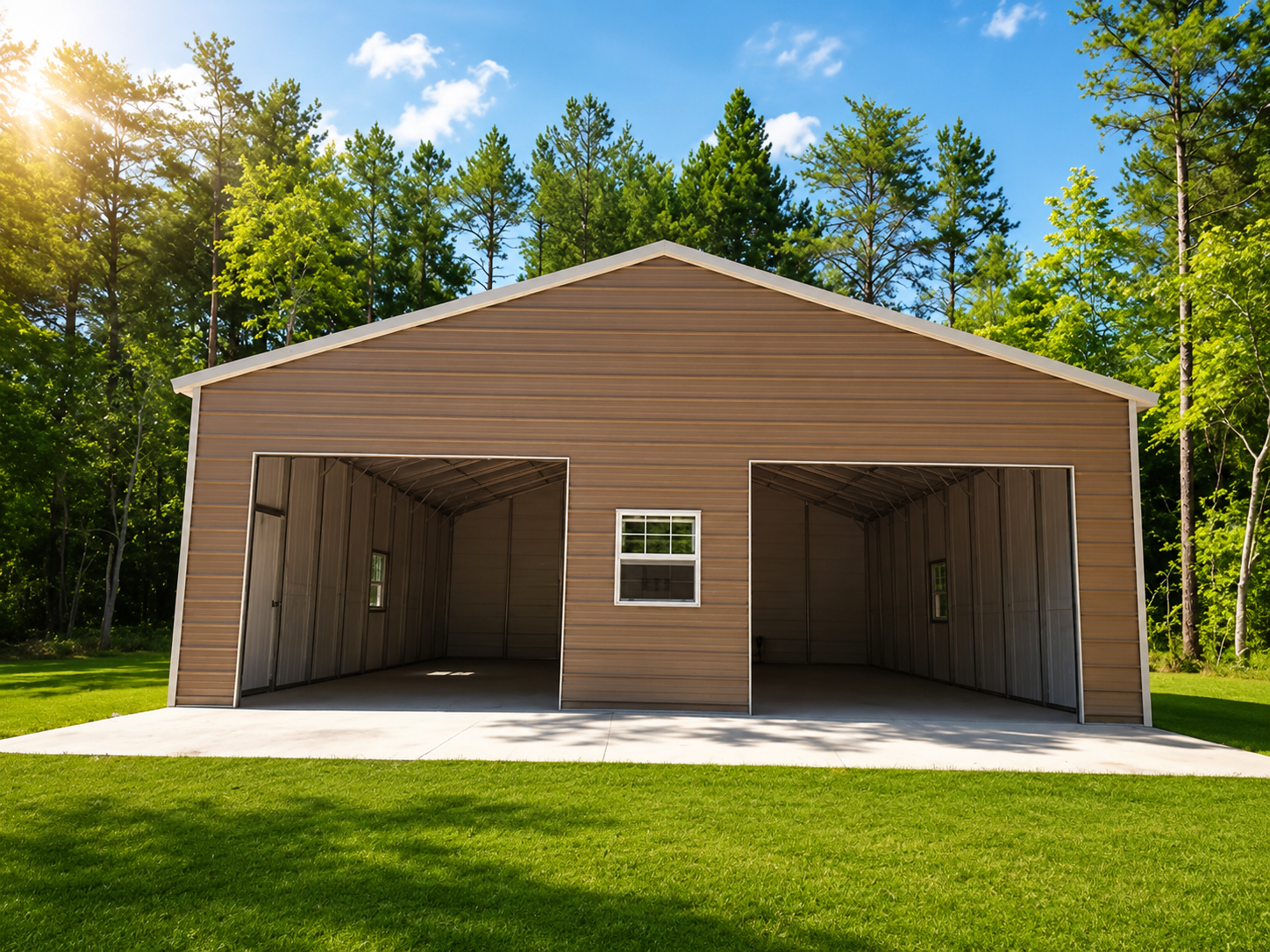 Two-bay custom metal garage building by Jacobs Carports