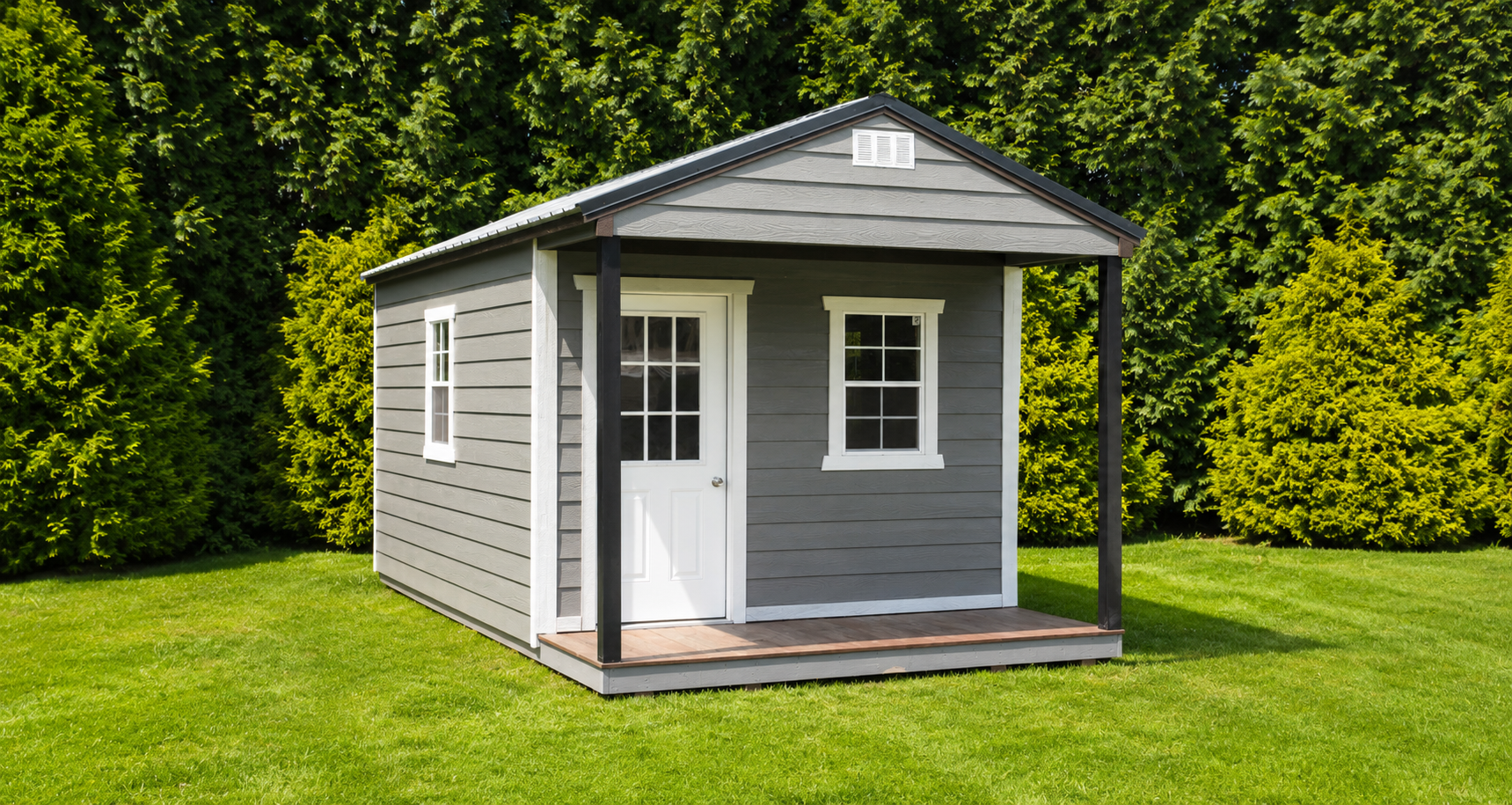 Add charm and functionality to your property with a porch-style portable building. The covered front porch creates the perfect space for relaxing, decorative accents, or additional outdoor usability.