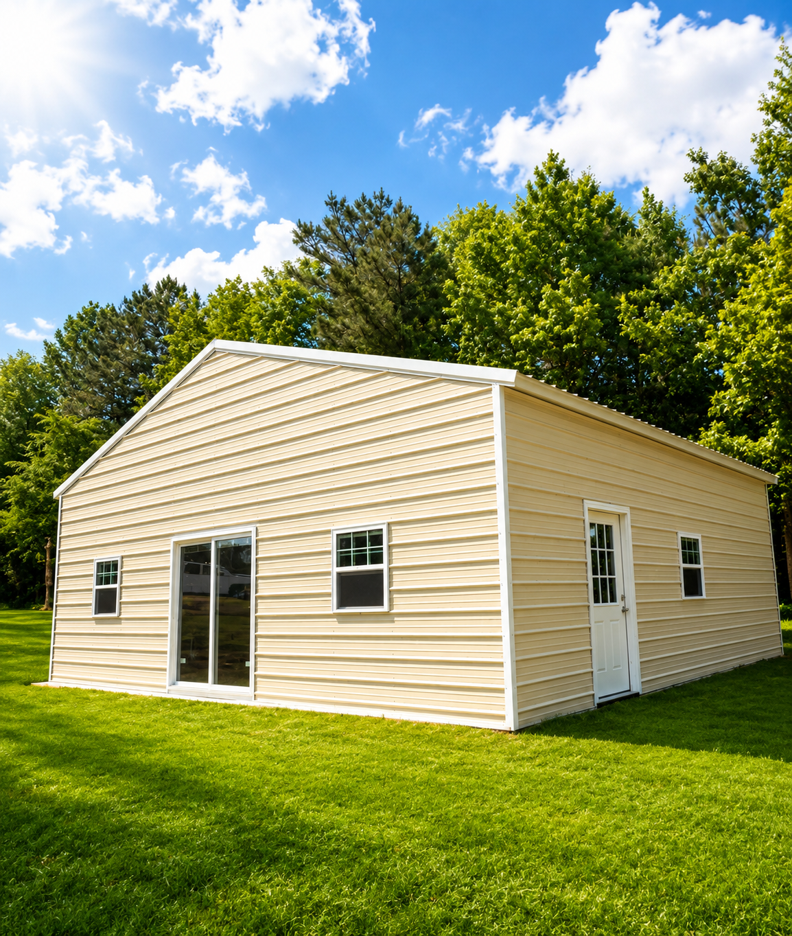 Custom large metal storage building with windows in South Carolina