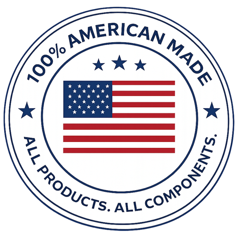 100 percent American-made badge representing custom metal carports and portable buildings by Jacobs Carports