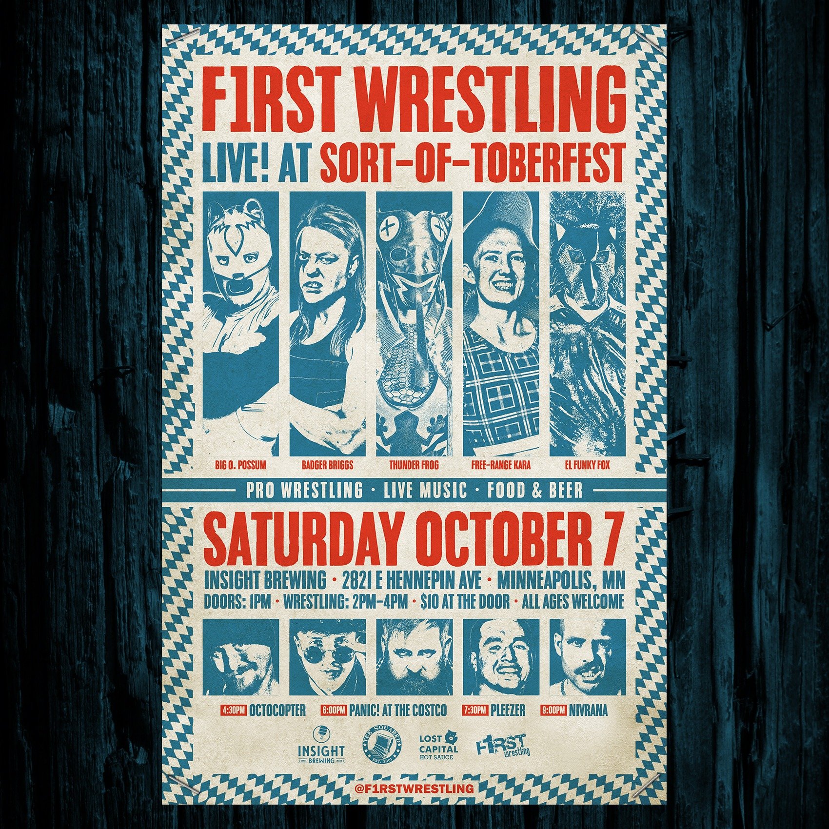 We are stoked to be playing at the @insightbrewing SORT-OF-TOBERFEST.
See details below for kick ass wrestling and killer music. We play at 6! Ask your mom if you can come, then sneak out anyway.

Link in bio for details!
