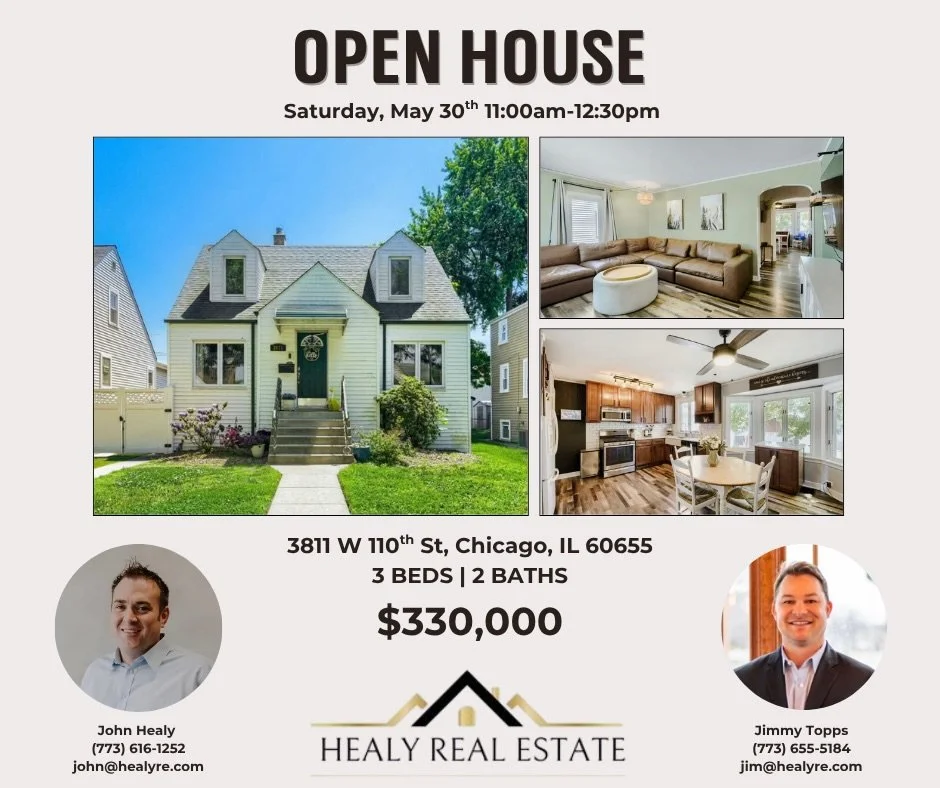 Open House today!!! 11AM-12:30PM 

3811 W 110th St, Chicago, IL 60655
Priced at $330,000
-3 Beds | 2 Baths
-Lots of Updates Throughout
-Located in the Highly Desired Mount Greenwood School District