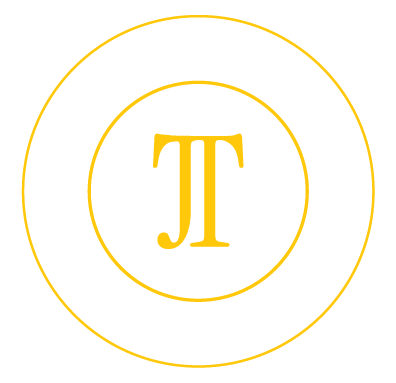 Logo with text 'Jim Toppos Real Estate' encircling a gold Greek letter Pi in the center.