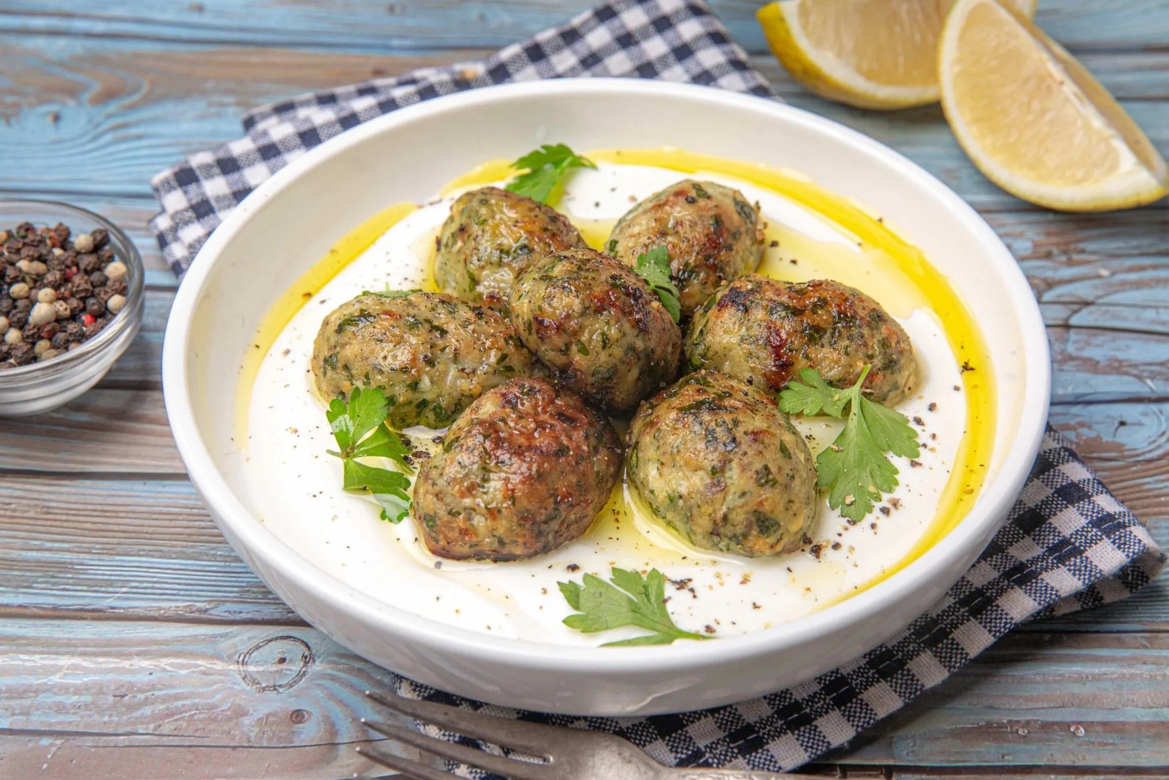 Herbed Fish Patties on Greek Yogurt
