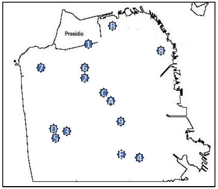 Map of Hawaii showing numbered and lettered locations.