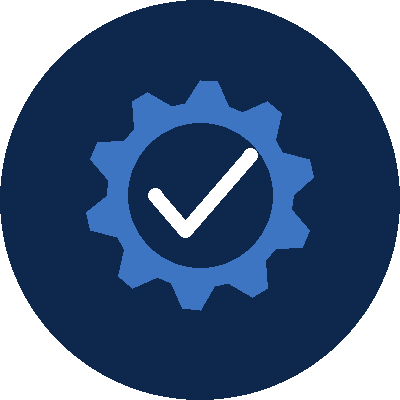 A gear icon with a checkmark inside, representing settings or verification