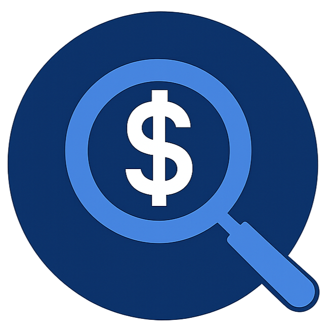 Magnifying glass with a dollar sign inside, symbolizing financial search or analysis