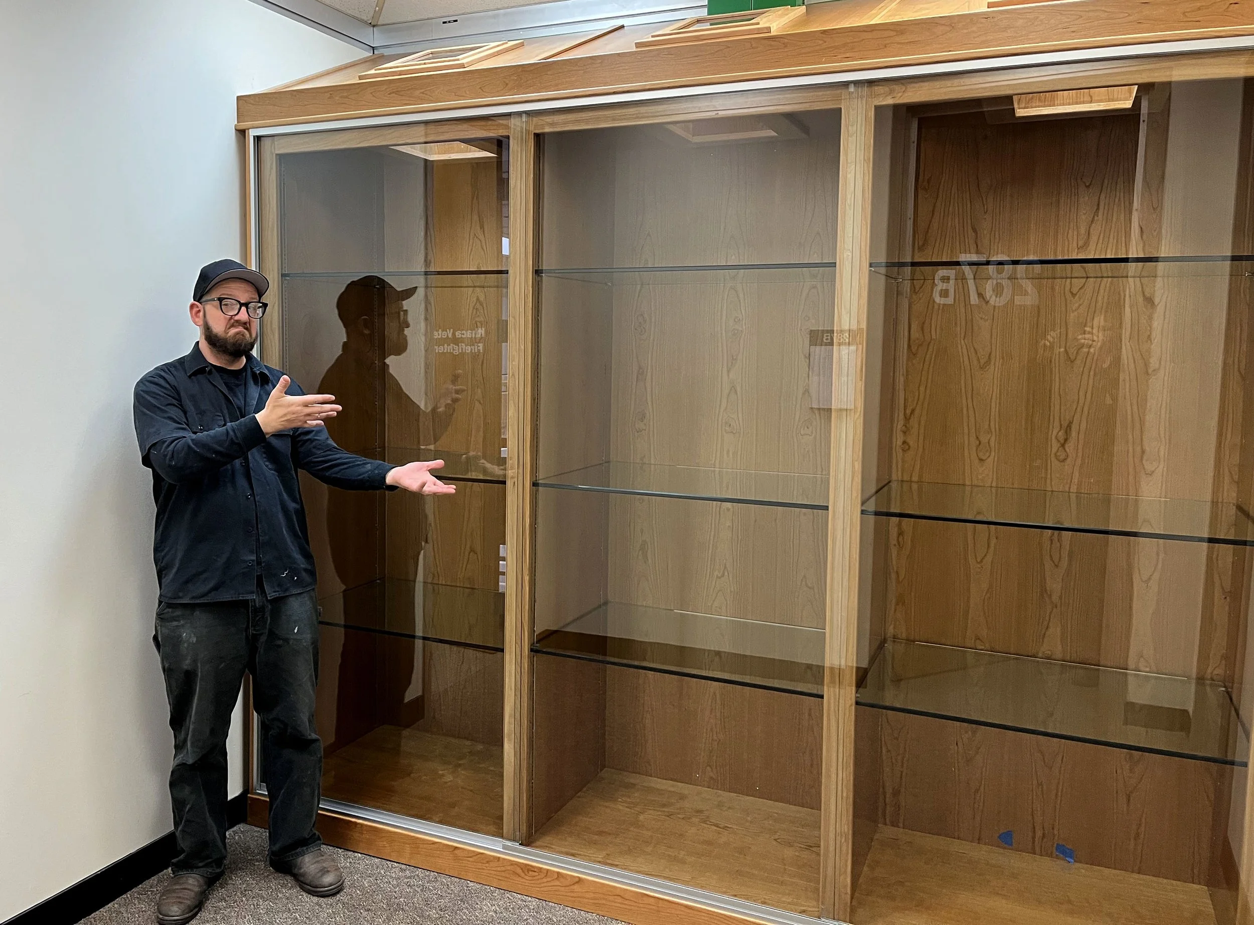 Large glass display case with Speiser