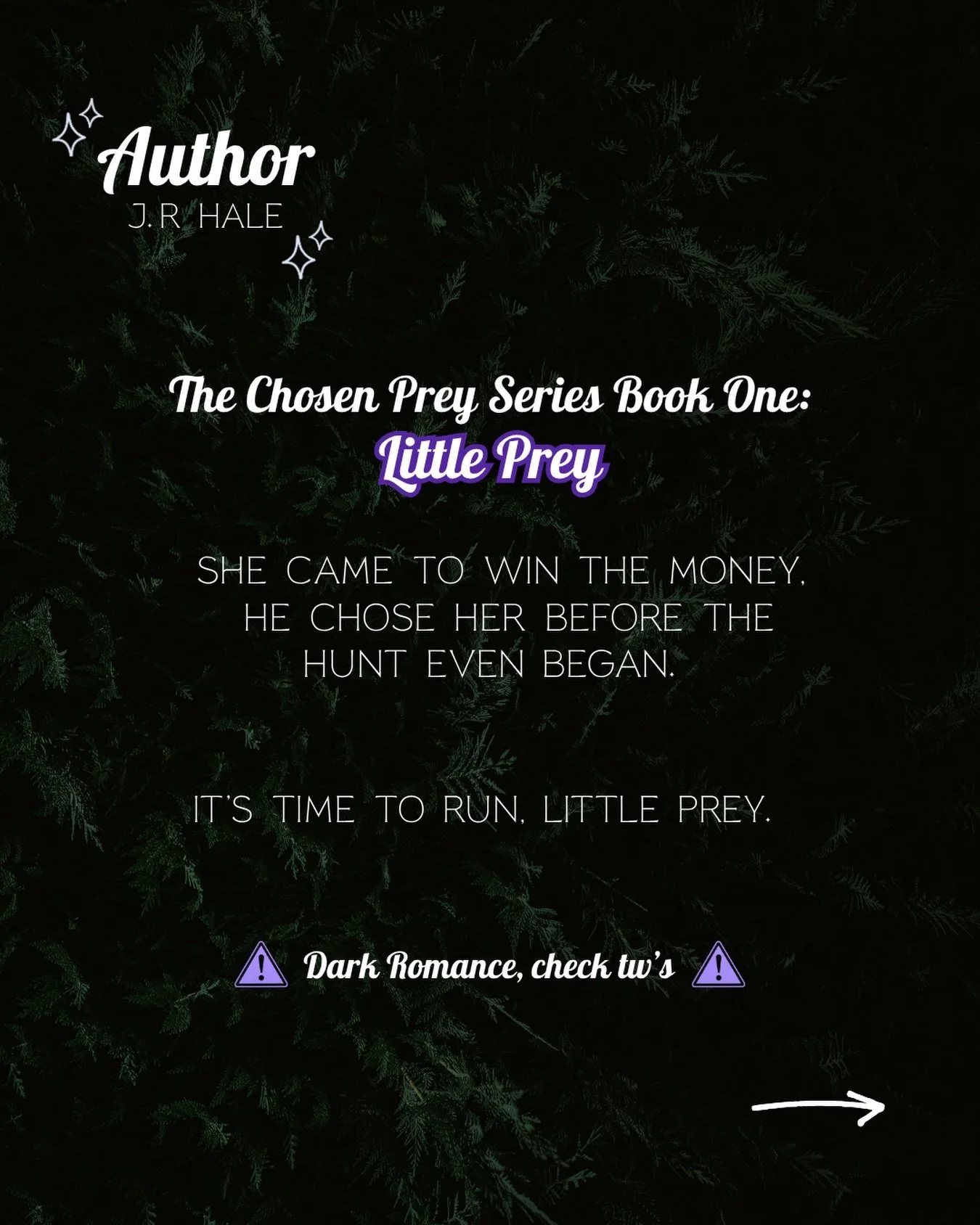 Little Prey is the first book in J.R Hale&rsquo;s debut dark romance series, The Chosen Prey Series. 

More about the book: 

VIVIAN

I didn&rsquo;t want the money, the hunt, or the masked man who showed up on my backporch in the middle of the night.