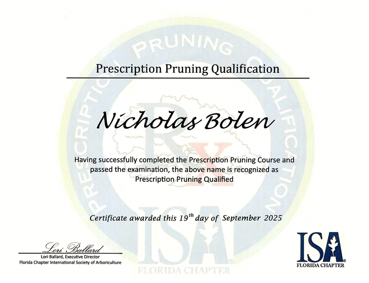 Nicholas Bolen Prescription Pruning Qualified Prescriber certificate