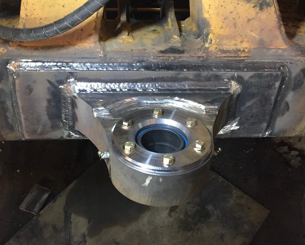 Completed heavy equipment repair, Caterpillar D6 C-frame blade mount bearing replacement.