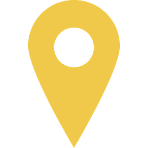 A yellow map location pin icon on a black background.