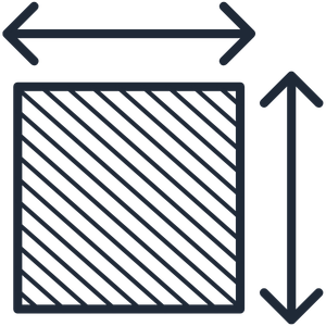 Diagram of a square with arrows indicating width and height measurements.