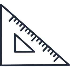 A transparent right triangle ruler with measurement markings, positioned against a black background.