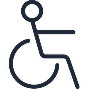 Accessible restroom sign with wheelchair symbol.