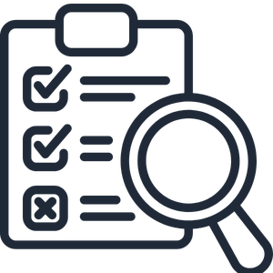 Checklist with a magnifying glass focusing on the bottom item.