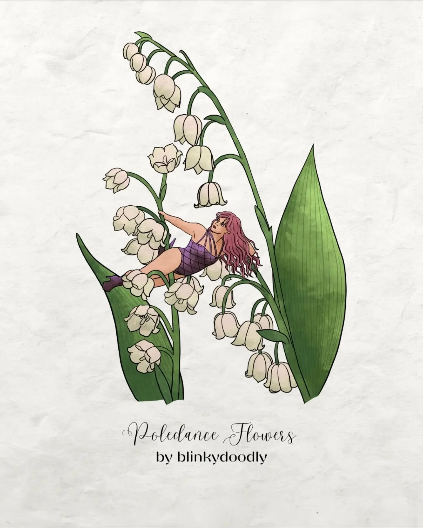 Finally got around to posting the rest of my poledance calendar design for 2026. This time we have the the lily of the valley for the month of May. The drawing was based on @aerialistandersen 

Lily of the valley is the delicate flower of May. Its ti