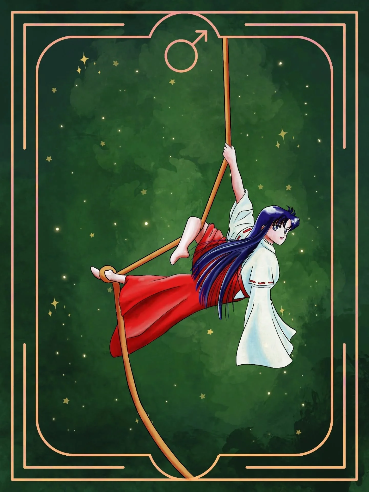 So I drew my aerial version of the 5 sailors a while back and made an extra one for Mars because I like both the sailor suite and her miko outfit. I still want to do the remaining sailors but haven't had time. Work and life have been a bit crazy late