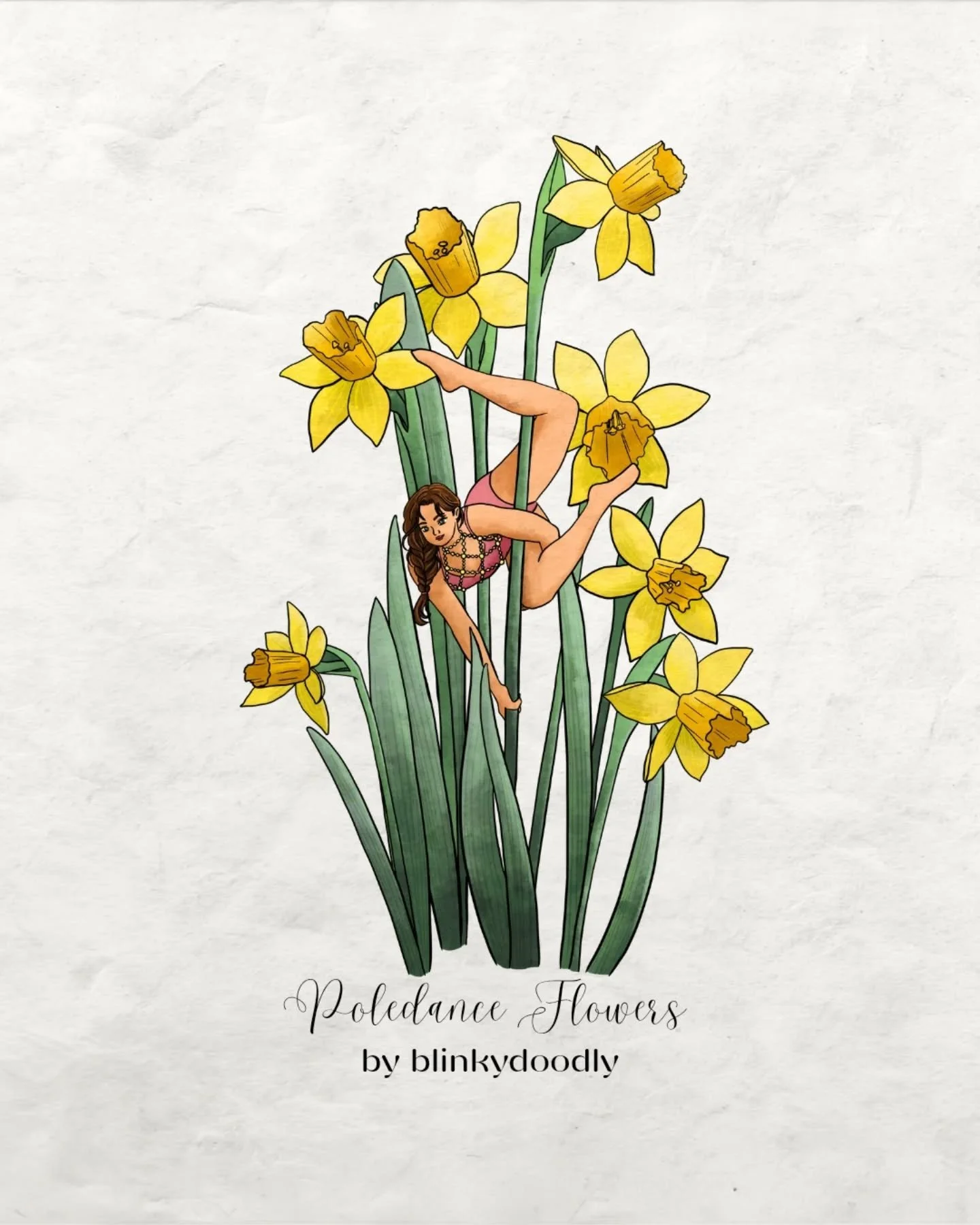 Our March Poledance flower is daffodil, inspired by @jael23_ 

Bright and hopeful, the daffodil blooms early each spring, symbolizing renewal. It&rsquo;s also the national flower of Wales, standing for resilience and pride. 🌼

#art #poledancer #pole
