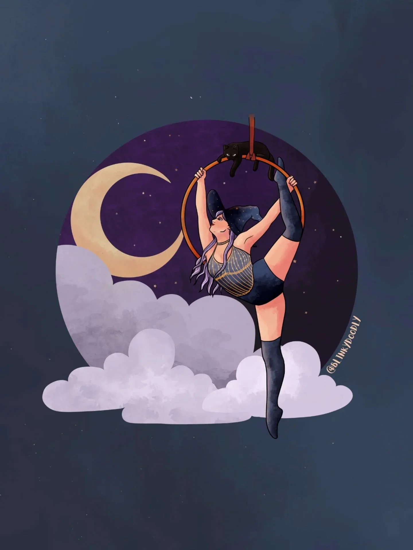 It's witchy season!!! My favourite time of the year 🍂🎃🦇
I've already drawn an aerial hoop witch before but here's another one ✨️. This one was originally made for @emese_aerial_flow who won a giveaway a few months back. So I made a black and white