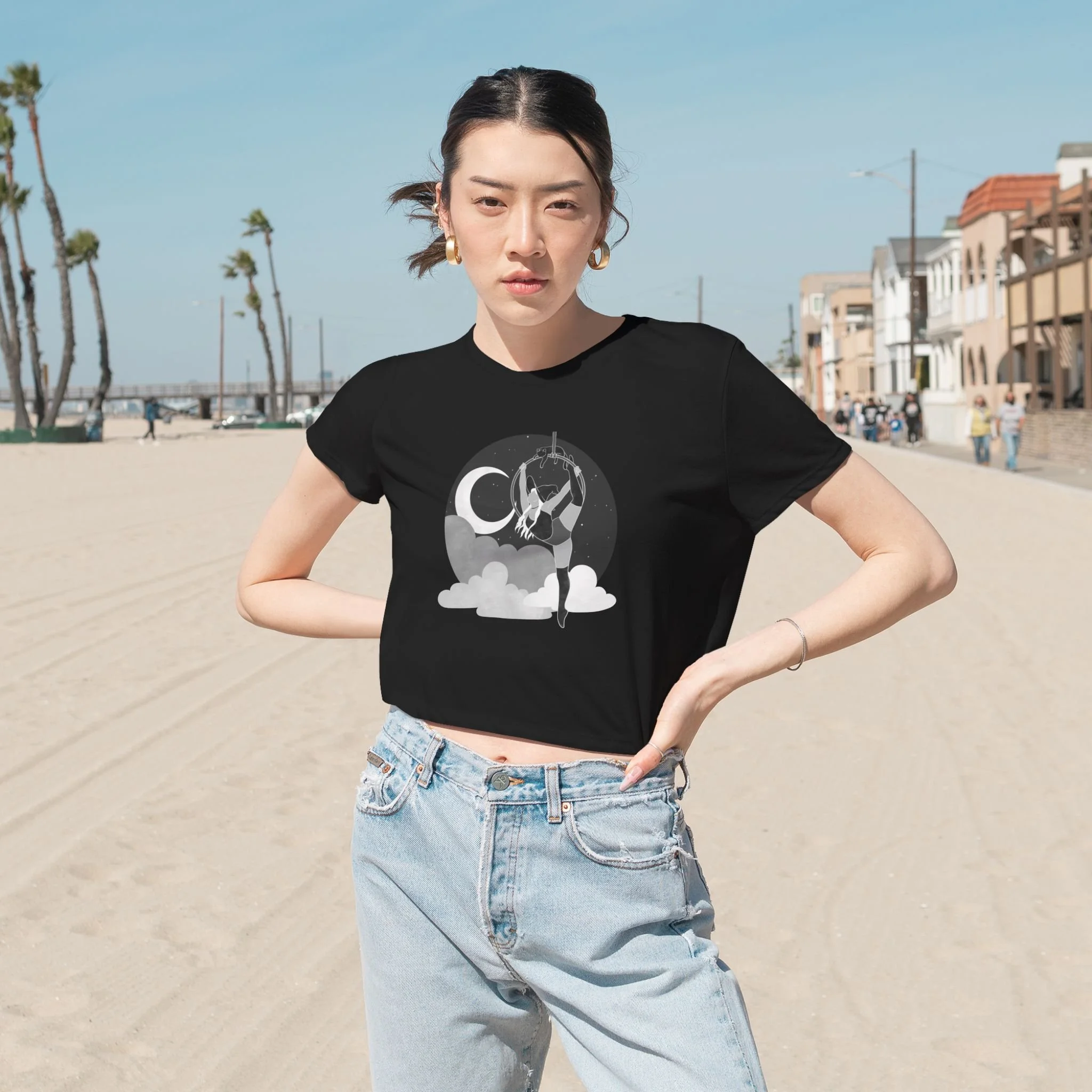 T-shirt with a custom aerial witch design