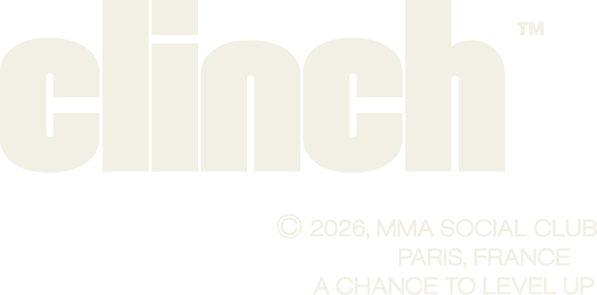 Logo du Clinch MMA Social Club, Paris, France, avec mention d'une opportunité de montée en niveau.