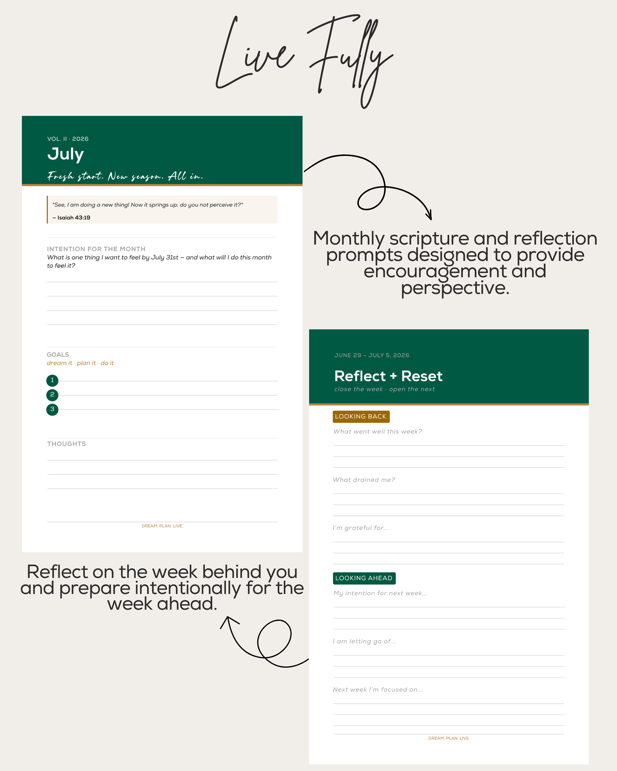 Scripture encouragement and weekly reflection pages inside the My Busy Best Life Planner.