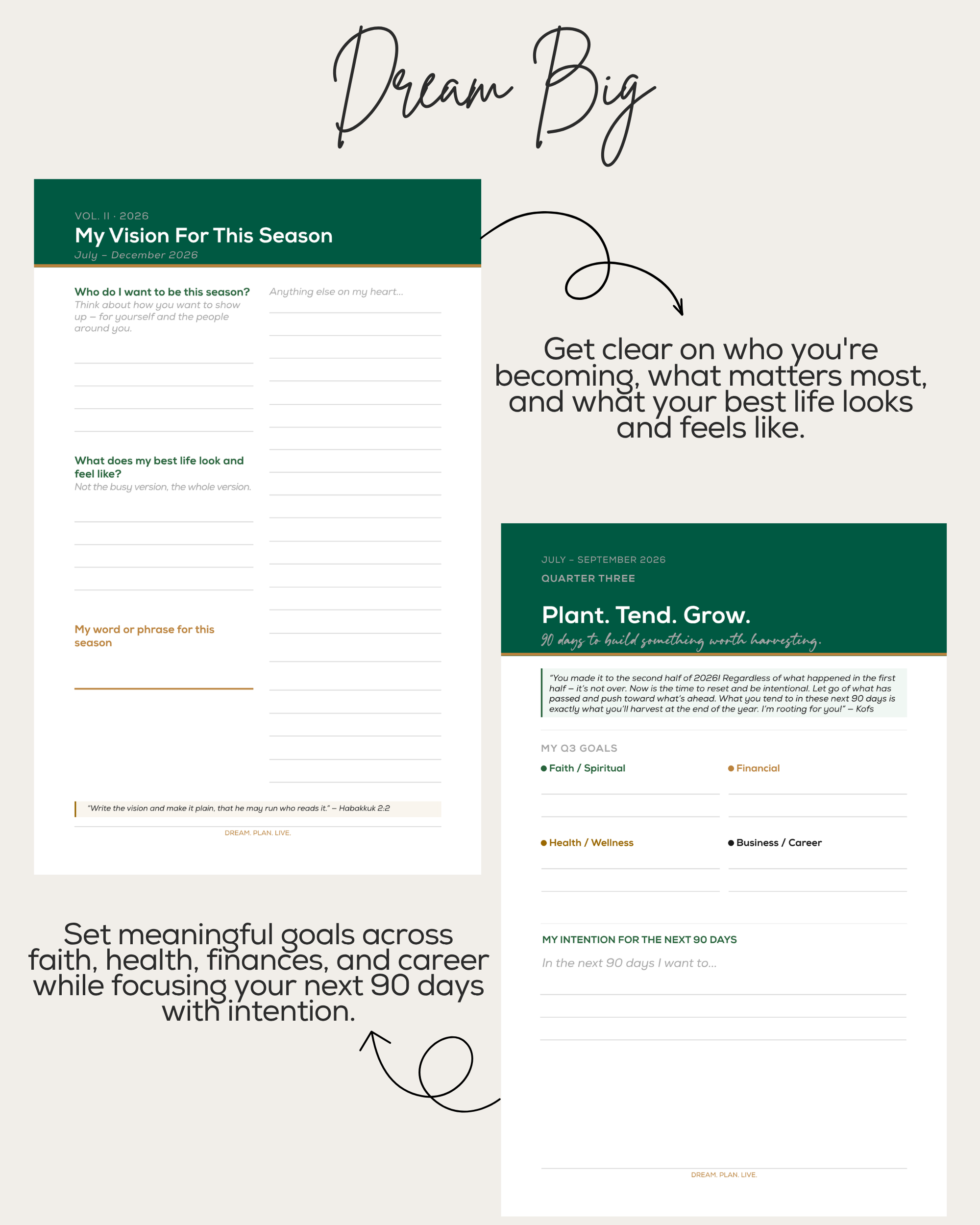 Vision and goal-setting pages inside the My Busy Best Life Planner.