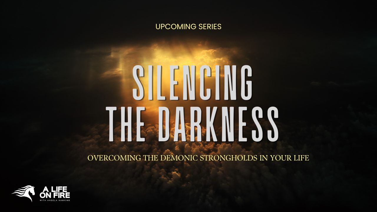Promotional graphic for a series called "Silencing the Darkness" with a background of dark clouds and sun rays breaking through, and logo of A Life on Fire at the bottom left.