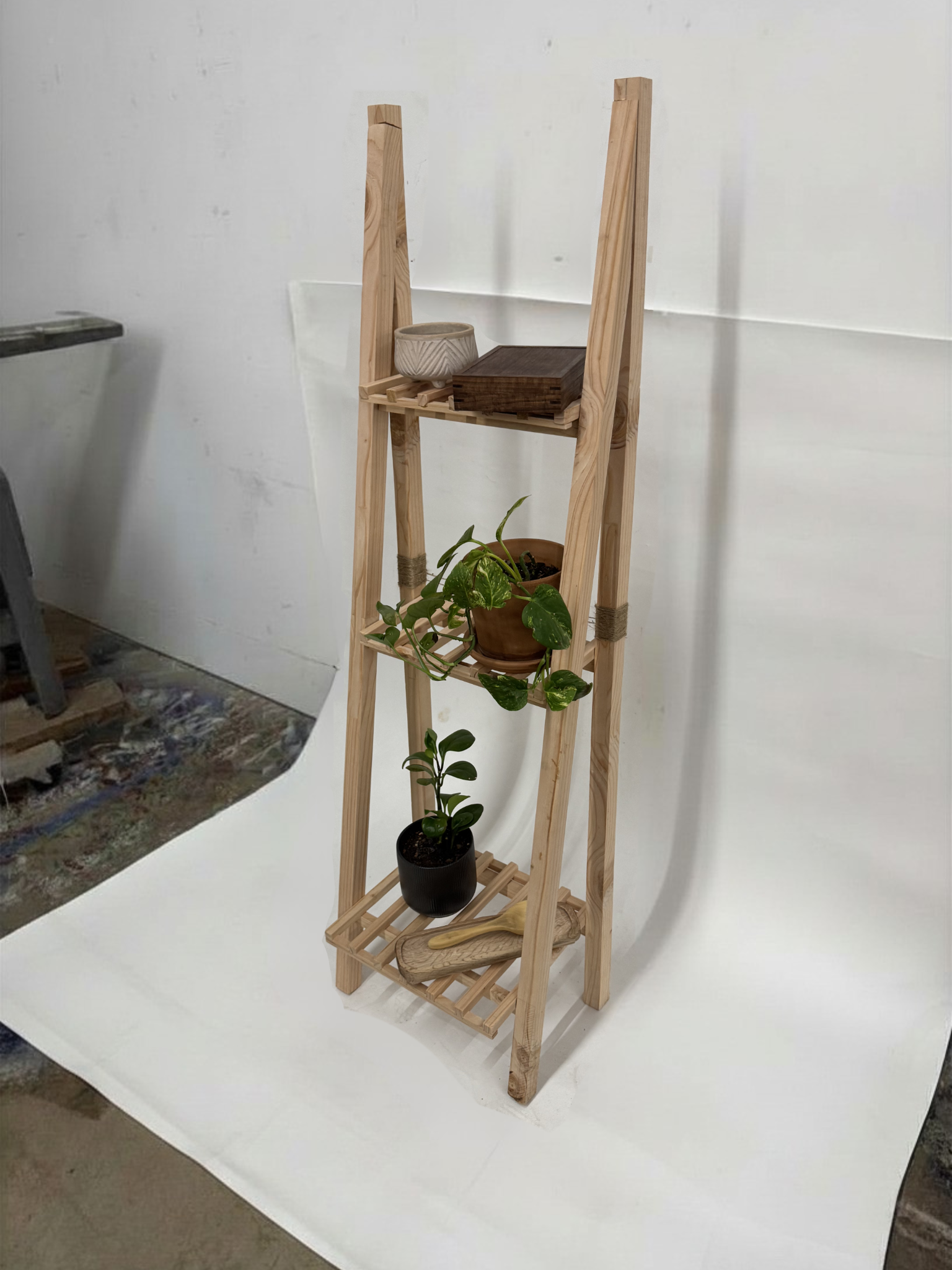 Plant stand - Douglas fir 2x4, Epipremnum aureum, Peperomia