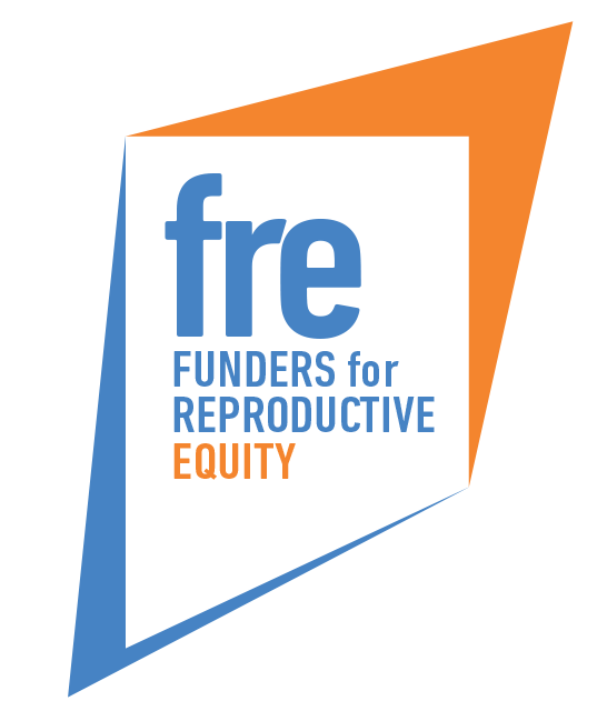 Logo for FRE Funders for Reproductive Equity with blue and orange geometric shapes