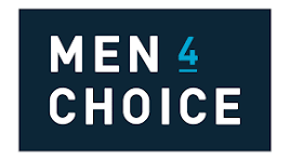 Men 4 Choice logo with white and blue text on a dark blue background.