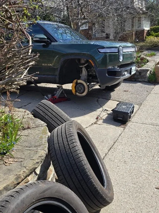 Rivian mobile tire service off-rim tire change, with balancing.